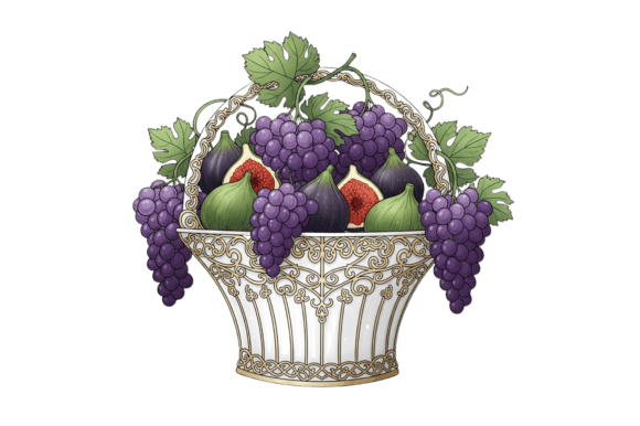 Decorative Fruit Basket Grapes Figs: A Seasonal Design Element