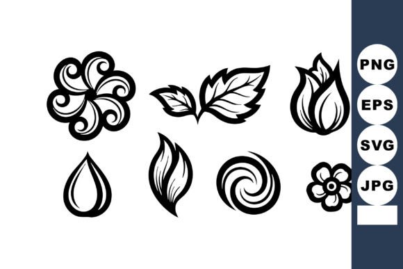 Elegant Decorative Floral and Leaf Vector Icons