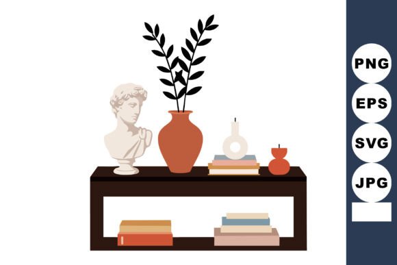 Elevating Digital Design with Classical Aesthetics: The Decorative Shelf Illustration