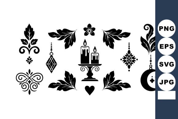 Integrating Black Decorative Floral and Candle Vector Art into Modern Design Workflows