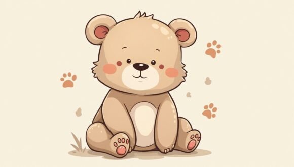Ornamental Bear Cub with Decorative Paw Design