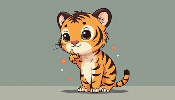 Ornamental Tiger Cub: A Decorative Design Asset