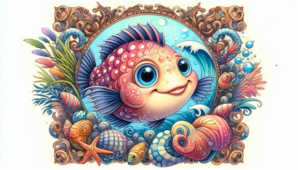 Strategic Visual Positioning with Smiling Fish in a Decorative Sea Frame O